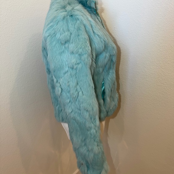 Turquoise Genuine Rabbit Fur Jacket - Picture 6 of 11
